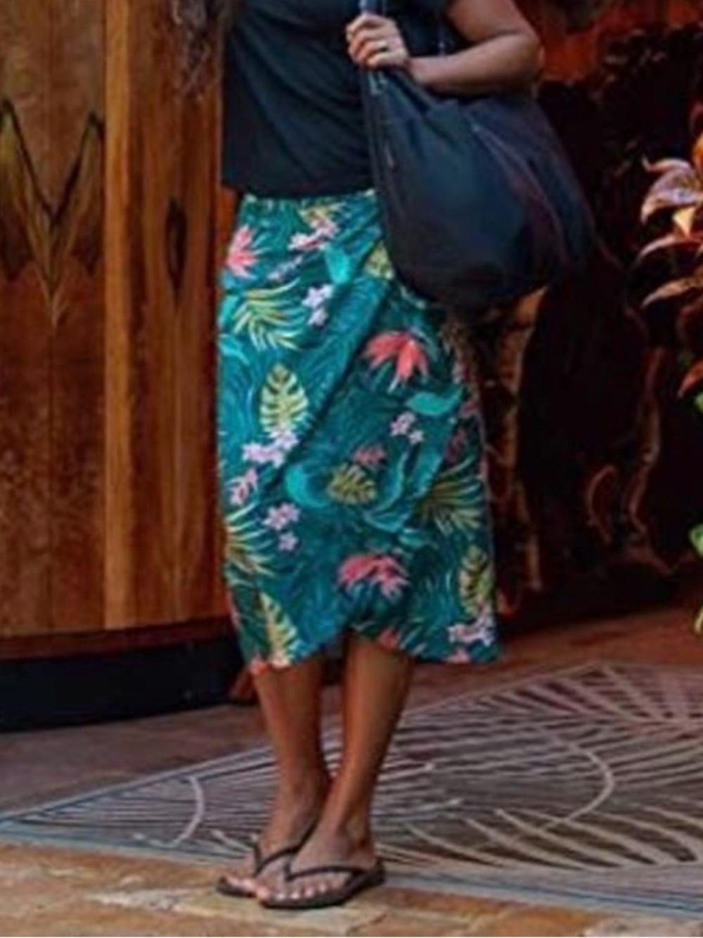 RipSkirt Green Orange Tropical Midi Wrap Skirt Medium Vintage Bali Jungle Beach